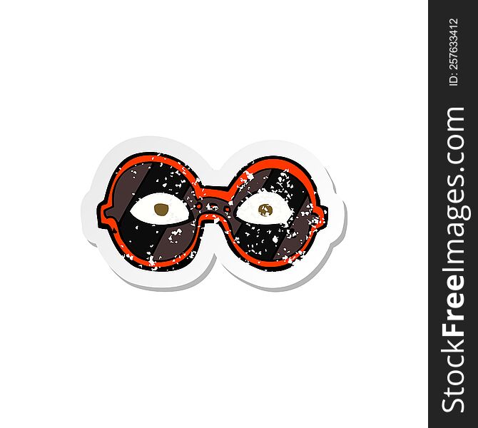 retro distressed sticker of a cartoon eyes in dark glasses