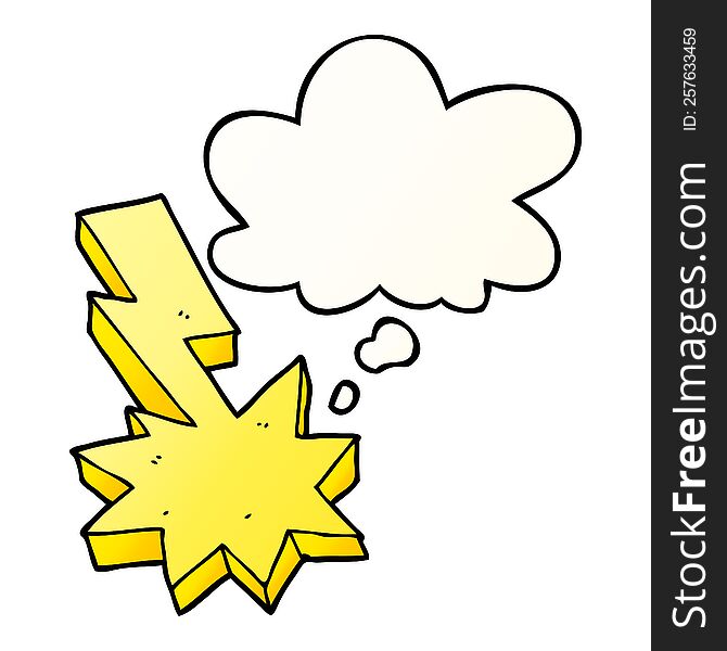 cartoon lightning strike with thought bubble in smooth gradient style