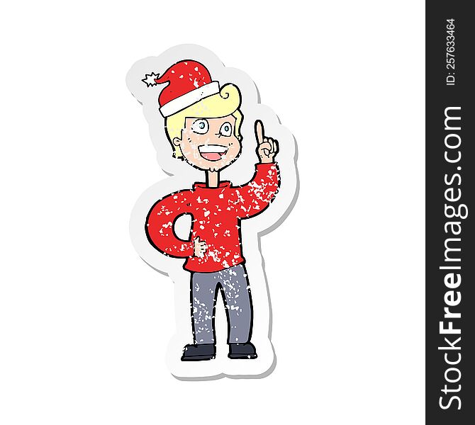 Retro Distressed Sticker Of A Cartoon Man Ready For Christmas