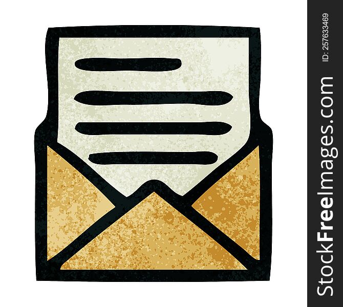 retro grunge texture cartoon of a letter and envelope