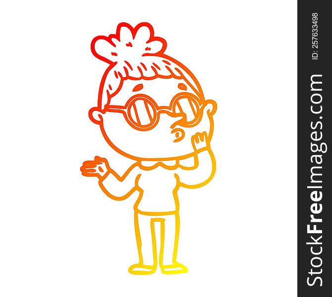 Warm Gradient Line Drawing Cartoon Woman Wearing Sunglasses