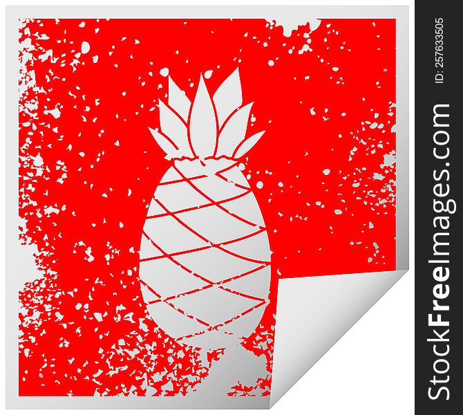 Quirky Distressed Square Peeling Sticker Symbol Pineapple