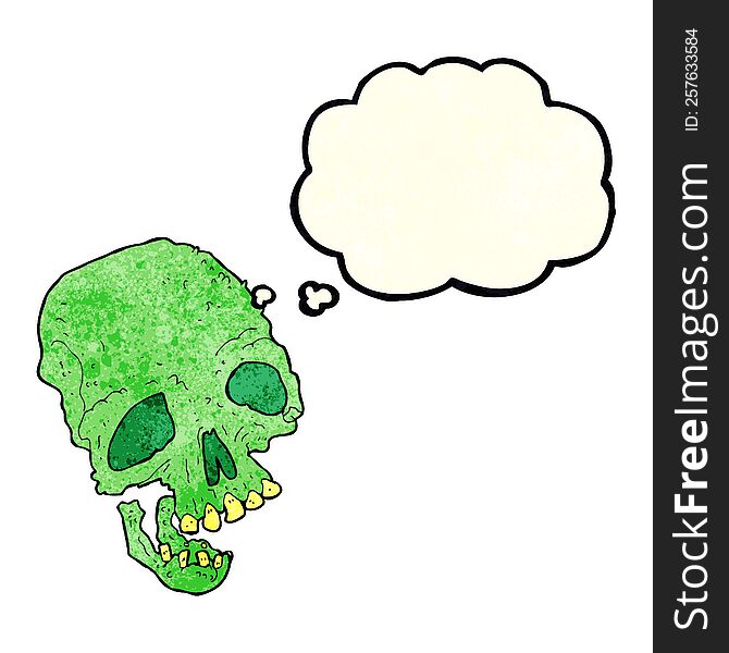 Cartoon Ancient Spooky Skull With Thought Bubble