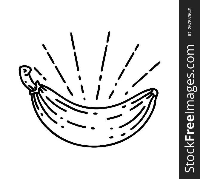 illustration of a traditional black line work tattoo style banana