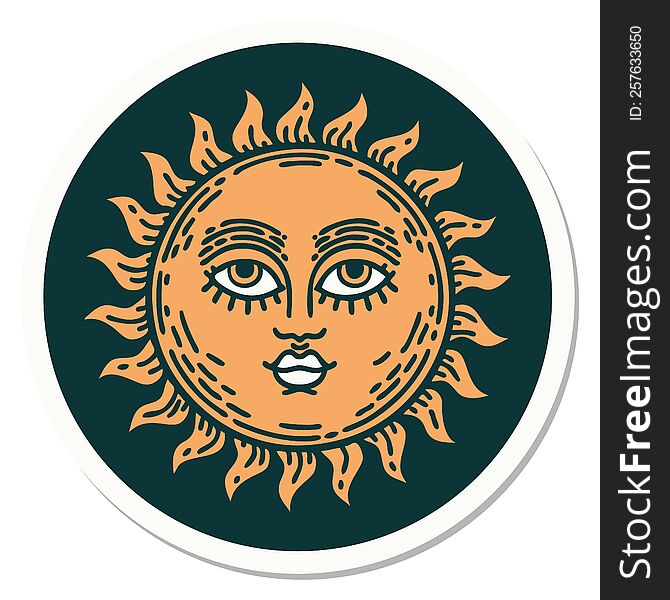 Tattoo Style Sticker Of A Sun With Face