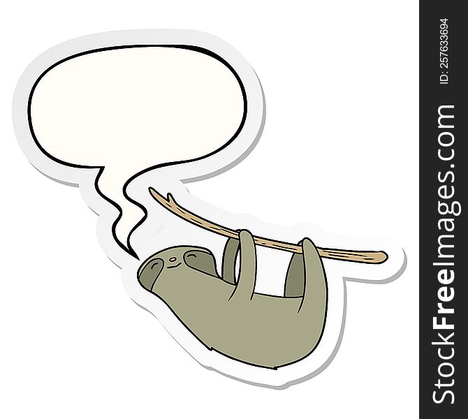 cartoon sloth with speech bubble sticker. cartoon sloth with speech bubble sticker