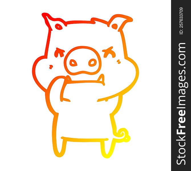 Warm Gradient Line Drawing Angry Cartoon Pig