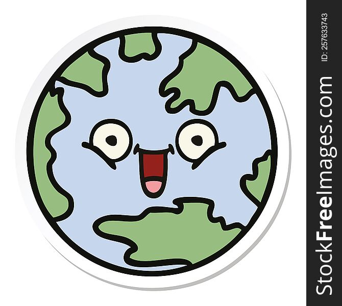 sticker of a cute cartoon planet earth