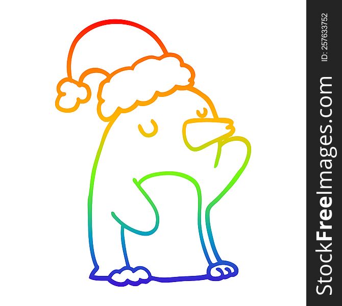 rainbow gradient line drawing of a cute cartoon christmas penguin