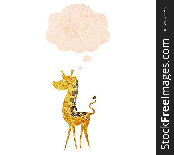 Cartoon Giraffe And Thought Bubble In Retro Textured Style