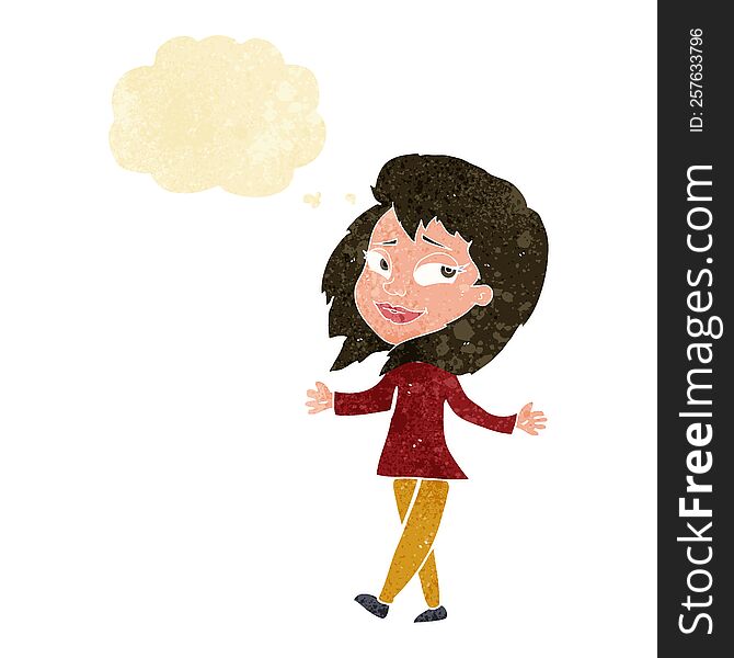 stress free woman cartoon with thought bubble