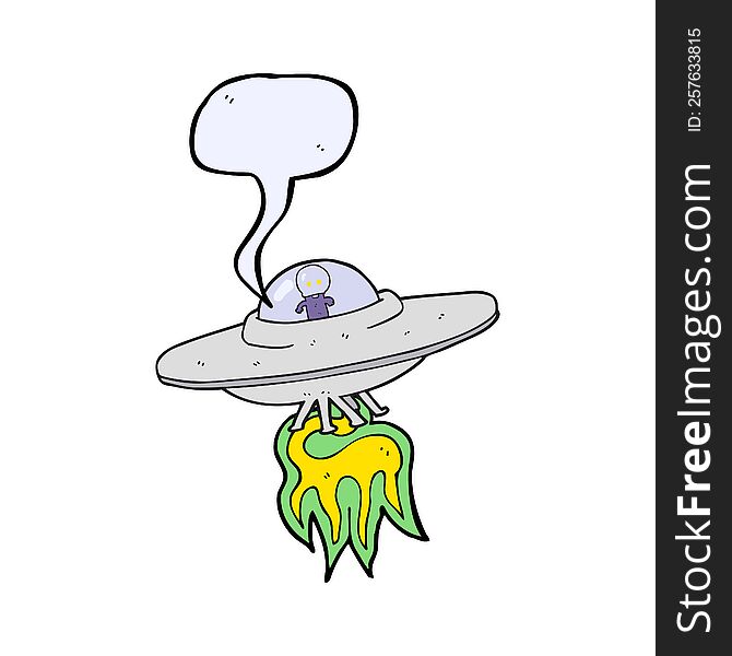 Speech Bubble Cartoon Alien Flying Saucer