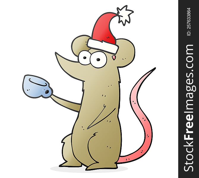 freehand drawn cartoon mouse wearing christmas hat