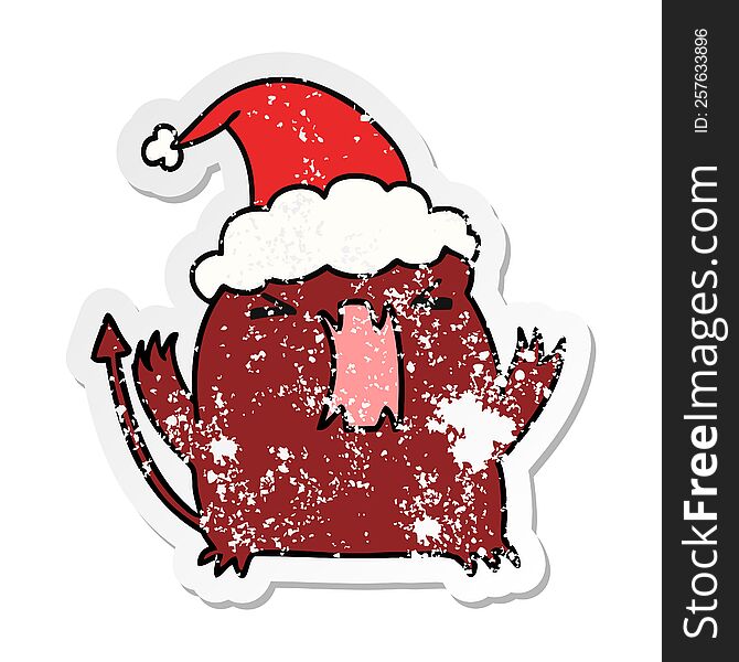 Christmas Distressed Sticker Cartoon Of Kawaii Devil