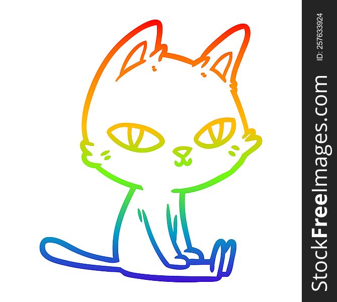 Rainbow Gradient Line Drawing Cartoon Cat Sitting