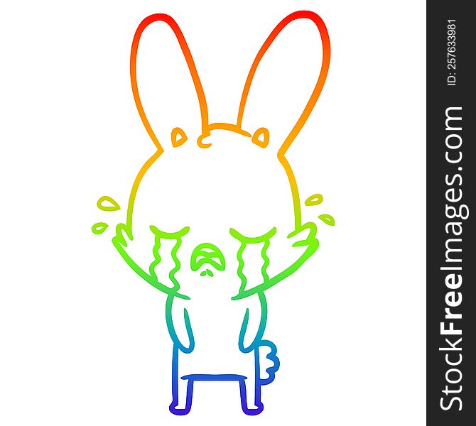 Rainbow Gradient Line Drawing Cute Cartoon Rabbit Crying