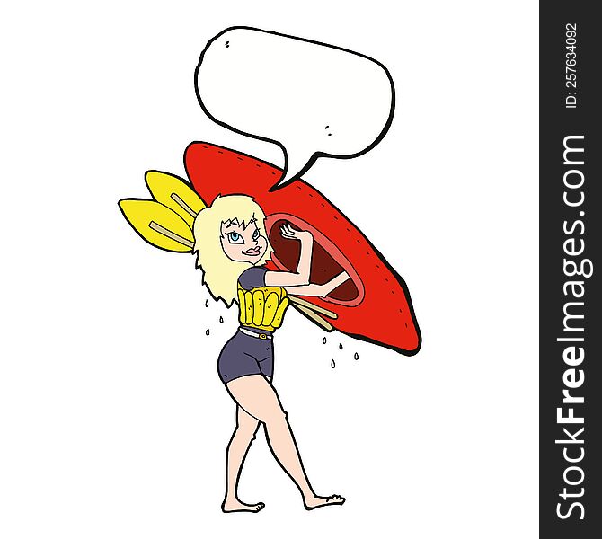 Cartoon Woman Carrying Canoe With Speech Bubble