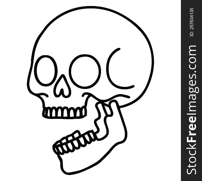 tattoo in black line style of a skull. tattoo in black line style of a skull