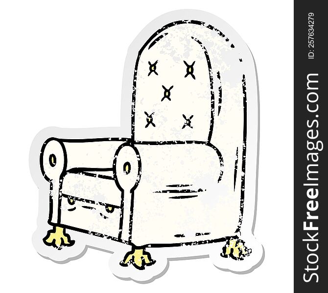 hand drawn distressed sticker cartoon doodle of a blue arm chair