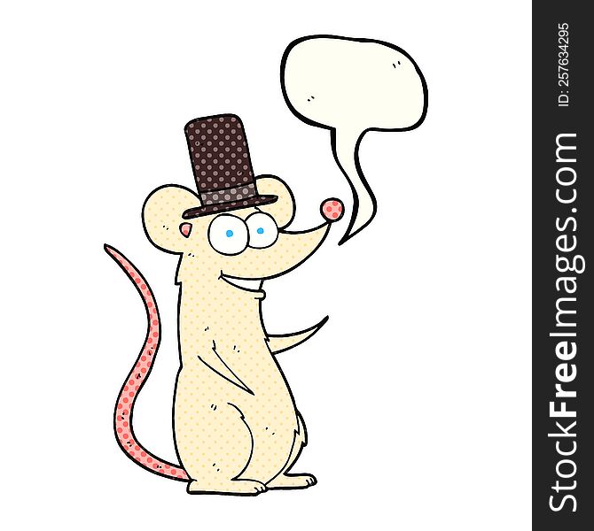 Comic Book Speech Bubble Cartoon Mouse In Top Hat