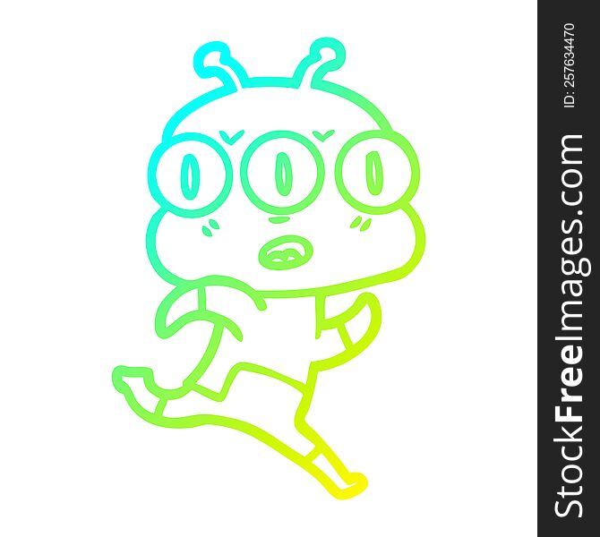 cold gradient line drawing cartoon three eyed alien