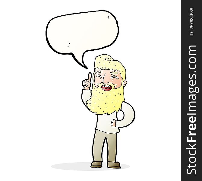 Cartoon Happy Bearded Man With Idea With Speech Bubble