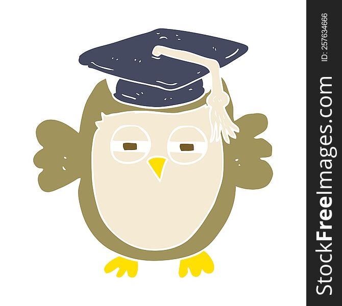 Flat Color Illustration Of A Cartoon Clever Owl