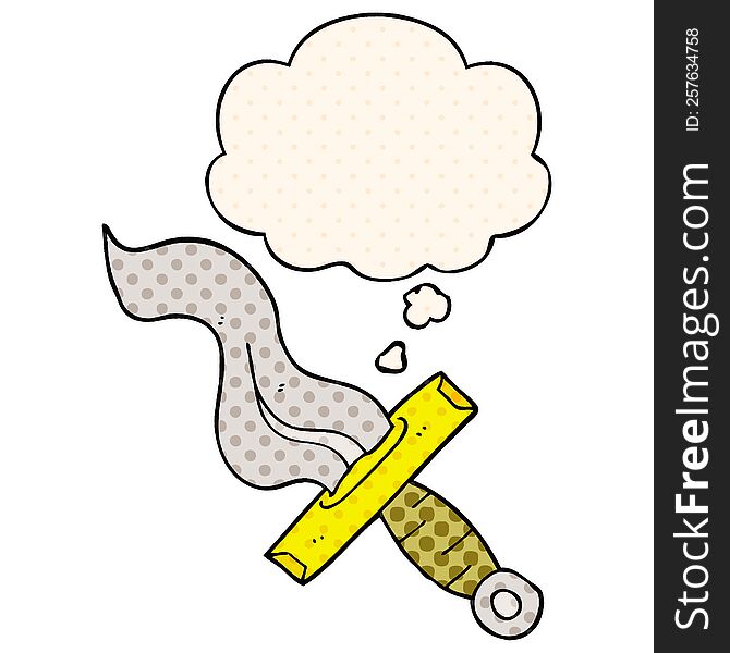 Cartoon Dagger And Thought Bubble In Comic Book Style