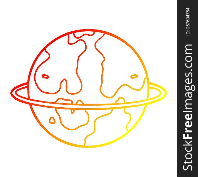 warm gradient line drawing of a cartoon alien planet