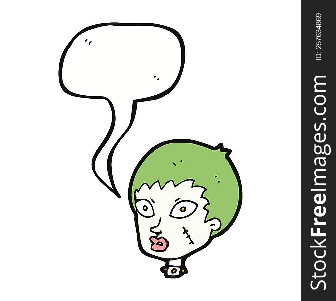 Cartoon Female Zombie Head With Speech Bubble