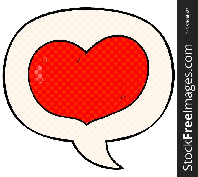 cartoon love heart with speech bubble in comic book style