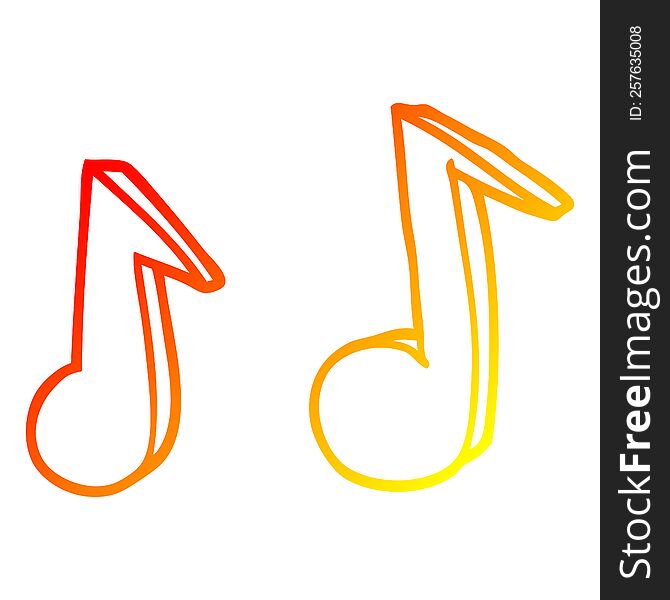 warm gradient line drawing of a cartoon musical notes