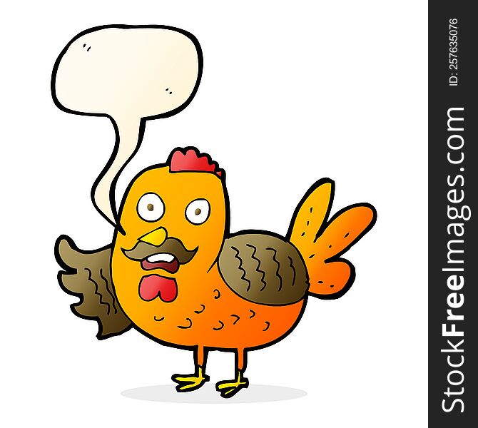 Cartoon Old Rooster With Speech Bubble