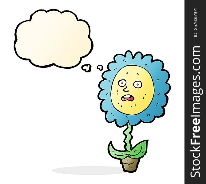 Cartoon Flower With Face With Thought Bubble
