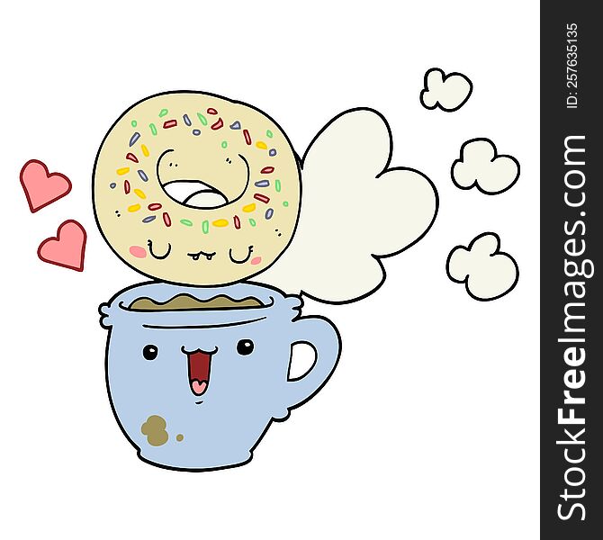 cute cartoon donut and coffee