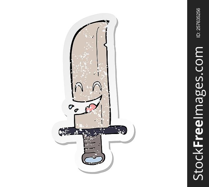 Distressed Sticker Of A Cartoon Laughing Knife