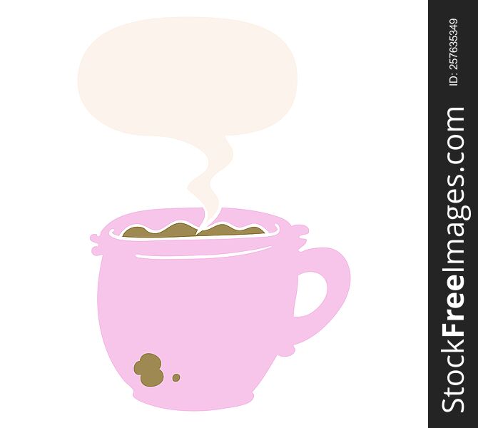 Cartoon Hot Cup Of Coffee And Speech Bubble In Retro Style