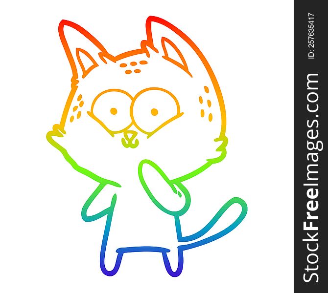 rainbow gradient line drawing of a cartoon cat considering