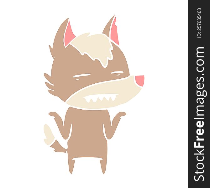 flat color style cartoon wolf showing teeth