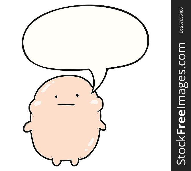 Cute Fat Cartoon Human And Speech Bubble