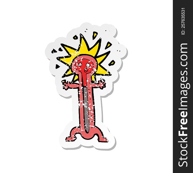 Retro Distressed Sticker Of A Cartoon Thermometer