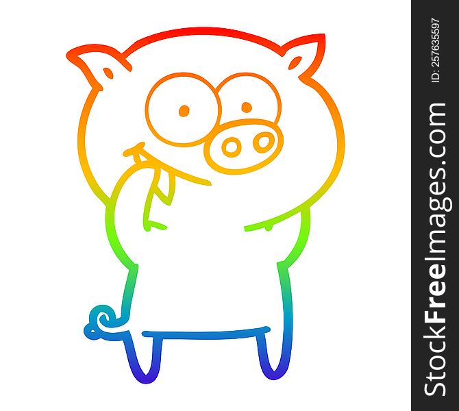 Rainbow Gradient Line Drawing Cheerful Pig Cartoon