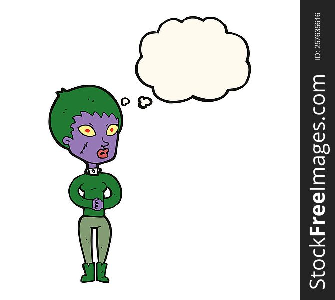 Cartoon Zombie Girl With Thought Bubble