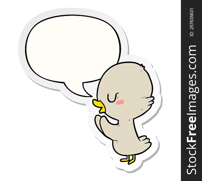 Cute Cartoon Duckling And Speech Bubble Sticker
