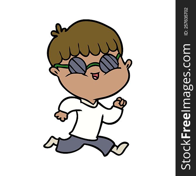 cartoon boy wearing sunglasses and running. cartoon boy wearing sunglasses and running