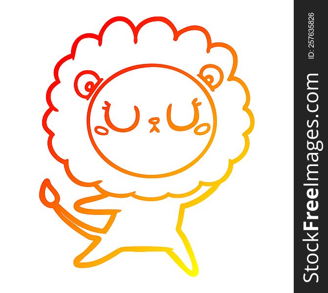 warm gradient line drawing of a cartoon lion dancing