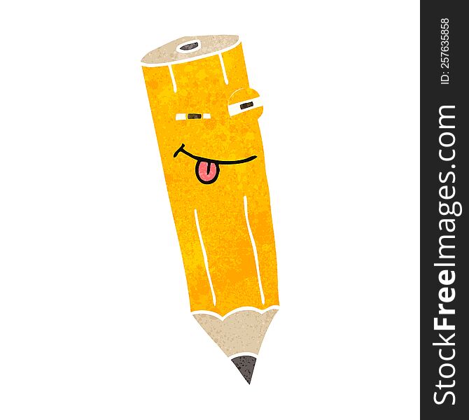 happy freehand drawn retro cartoon sly pencil. happy freehand drawn retro cartoon sly pencil