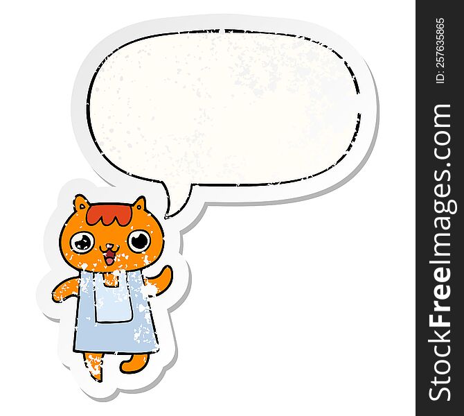 Cartoon Cat And Speech Bubble Distressed Sticker
