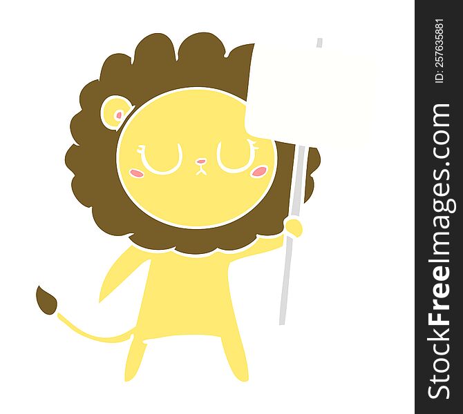 flat color style cartoon lion with protest sign