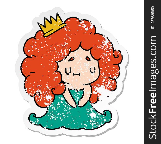distressed sticker cartoon illustration of a cute kawaii princess girl. distressed sticker cartoon illustration of a cute kawaii princess girl